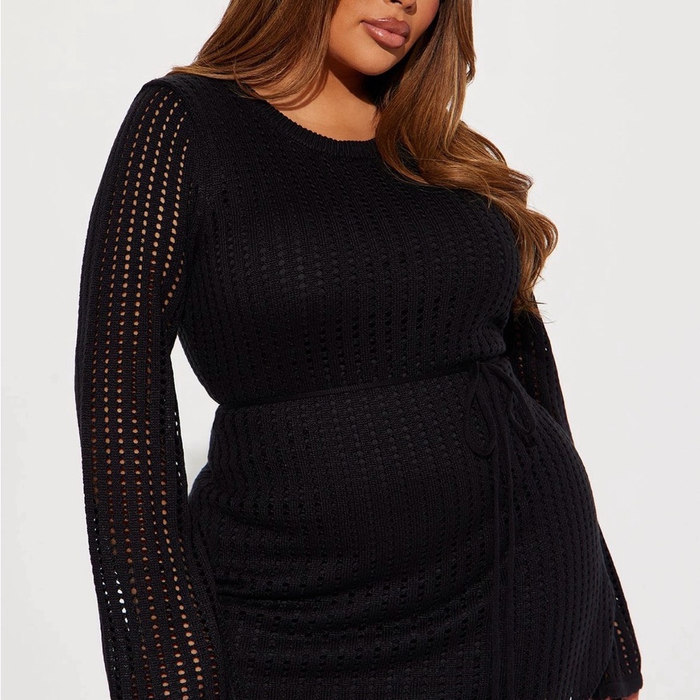 Fashion Nova Black Long Sleeve Knit Midi Dress